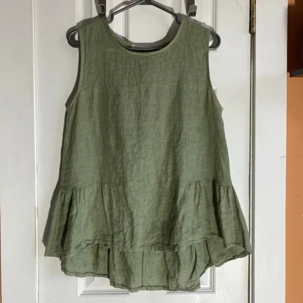 Francesca Bettini 100% Linen sleeveles top/ Green. Size small - Picture 5 of 9